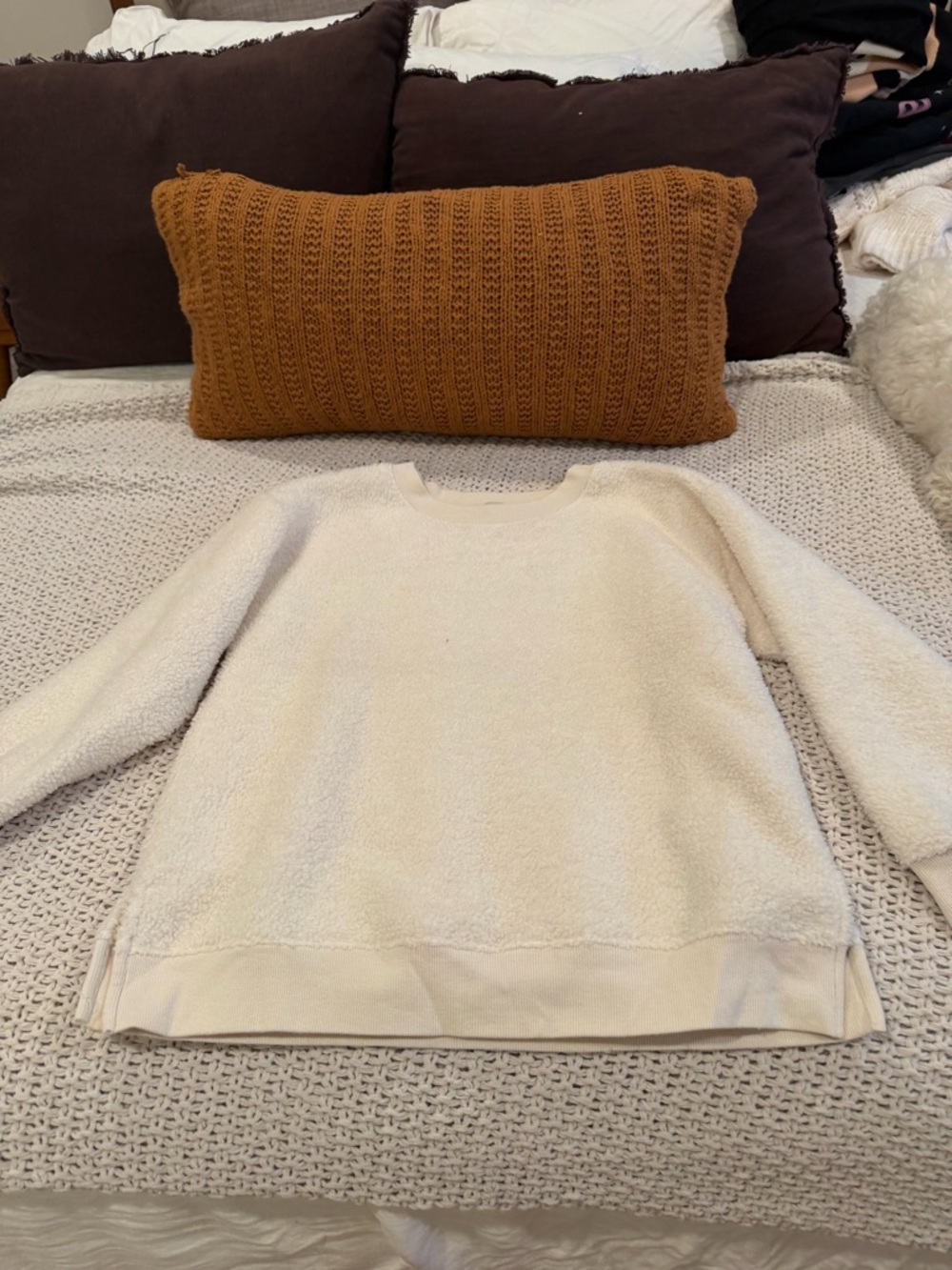 LOFT Cream Textured Crewneck Sweater